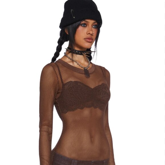 Dollskill Mesh Top Brown - Picture 1 of 3